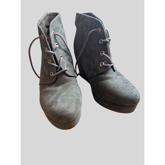Just Fab Women's Wedge Heel Lace-Up Suede Ankle Boots Sz 10 - Picture 3 of 7